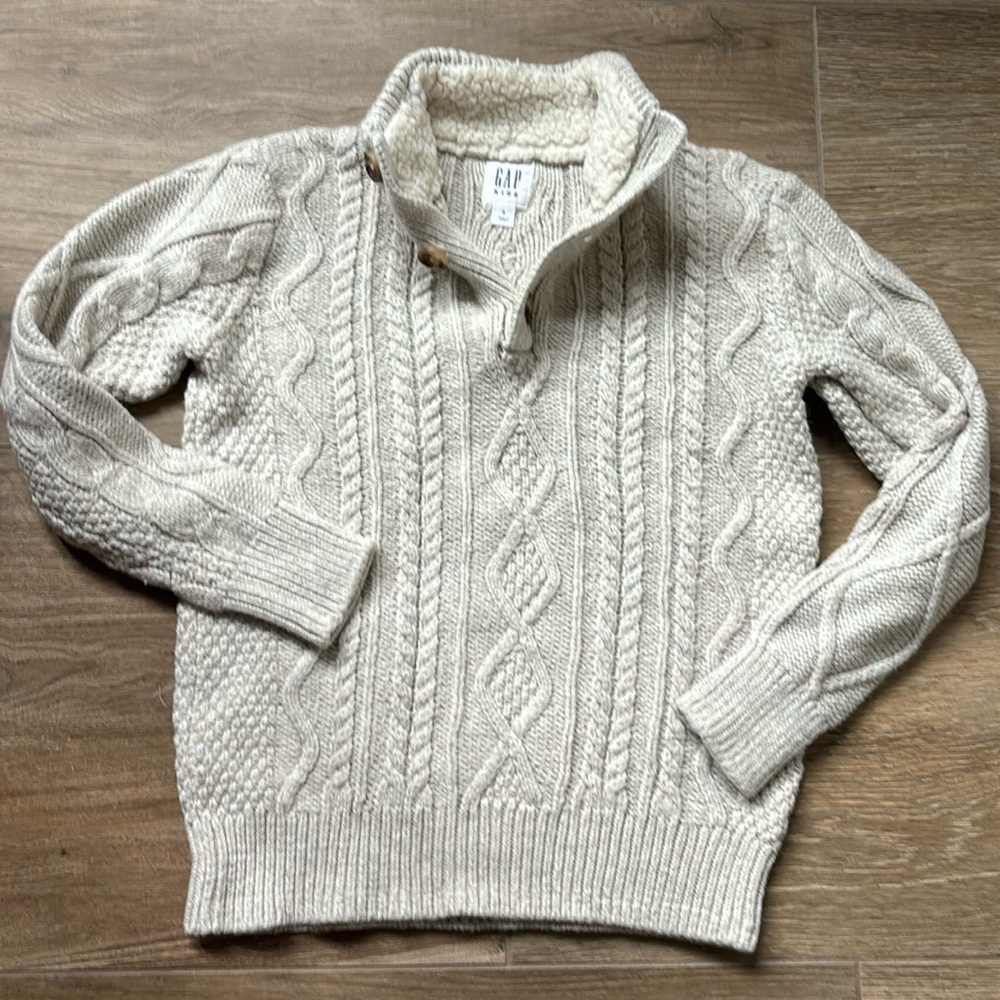 Gap kids high button neck cable knit sweater - Cream - Size S (5-7yos)